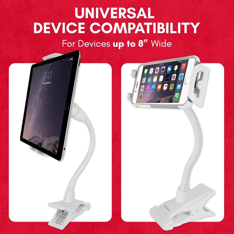 Clip On Tablet Holder | Gooseneck iPad Holder  (Universal Tablet Compatibility) Strong and Secure iPad Arm Mount, Adjustable Computer Phone Steel