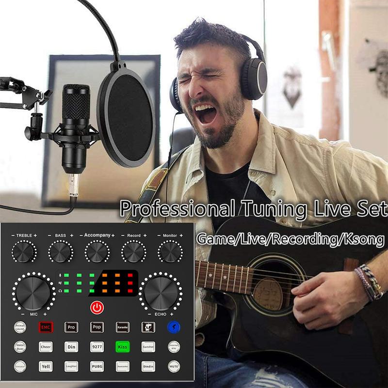 Professional Podcast Equipment Bundle, Live DJ Equipment, Wireless Connection Mixer Equipment, RGB Light Button, DJ Mixer Effect, Sound Control, Game Singing, Live Control