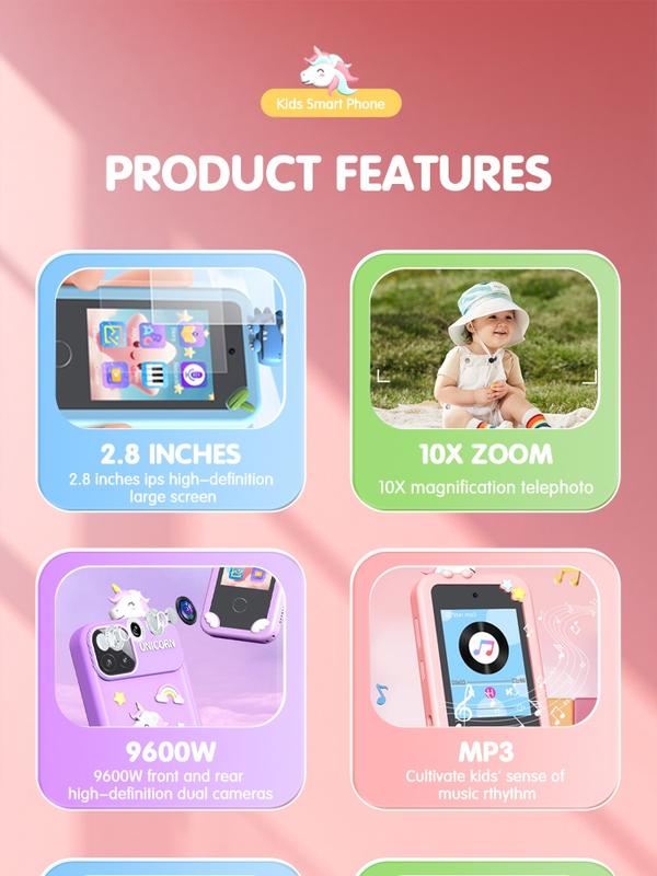 Kids Phone with Camera for Girls, Large Touchscreen, Dual Camera, Music Player Smartphone - Christmas Birthday Gifts for Age 3-10 Kids Smartphone