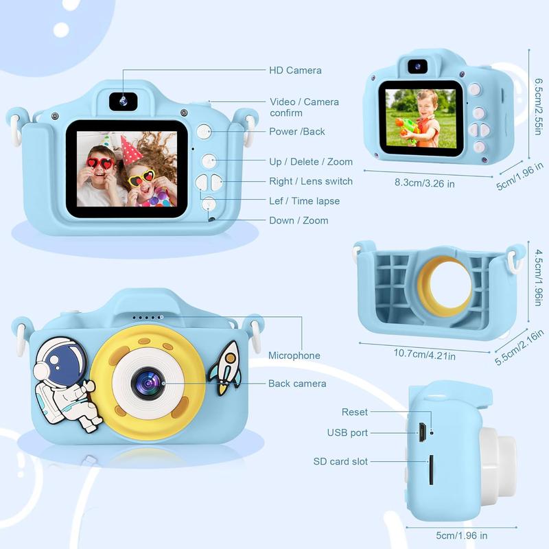 Kids Camera 48MP and 1080P HD Digital Selfie Video Camera for Kids Age 3-12 Year Old Boys and Girls, IPS Screen with 32GB SD Card Digital Camera for Birthday (Astronaut Blue)