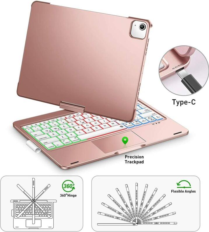 Wireless Bluetooth Touchpad Keyboard Cover for iPad 10th Gen, Smart Backlit Keyboard Case, Tablet Accessories, Multip Color Backlight Rotatable Screen