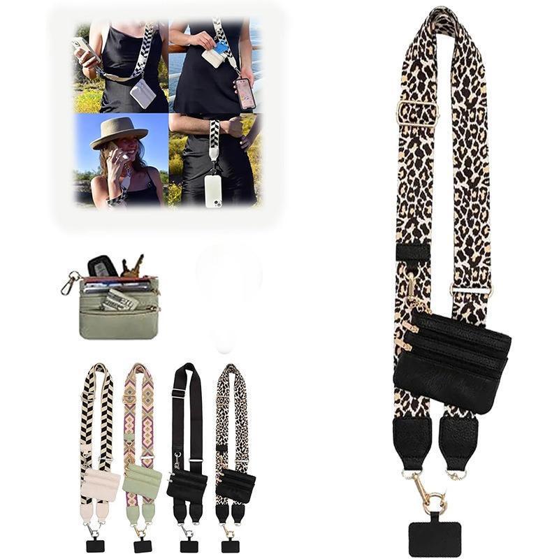 Phone Strap with Zippered Pouch,Cross Body Phone String with Zipper Wallet Pouch, Multifunctional phone strap with Detachable wristlet,Phone Chain Purse Badge Holder