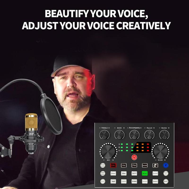 Professional Podcast Equipment Bundle, Live DJ Equipment, Wireless Connection Mixer Equipment, RGB Light Button, DJ Mixer Effect, Sound Control, Game Singing, Live Control