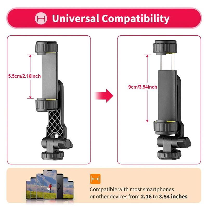 MINIFOCUS Universal Vertical & Horizontal Tripod Phone Holder Adapter, 360° Rotation & Tilt Adjustable Clamp, Smartphone Clamp Adapter for iPhone, Android