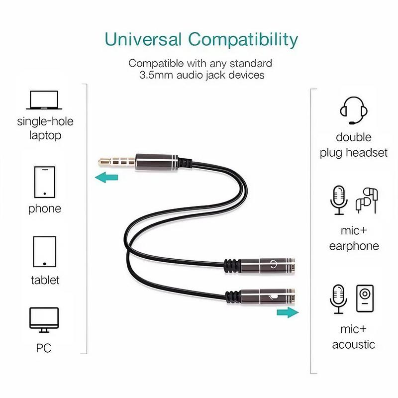 3.5mm Y Splitter Cable, Audio & Microphone Adapter, Stereo Female To Male Adapter, Compatible with Xbox, PS4, Switch, Smartphone, Laptop