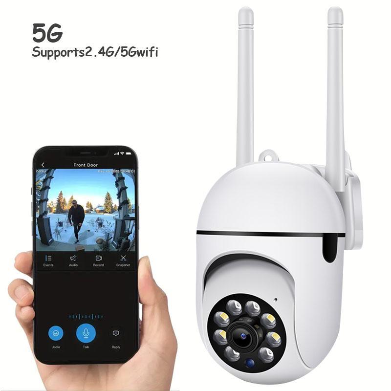 Wireless Security Camera, 360° Rotatable 2.4GHz & 5GHz Dual Band WiFi Camera, Infrared Night-Vision Camera for Home Security Monitoring