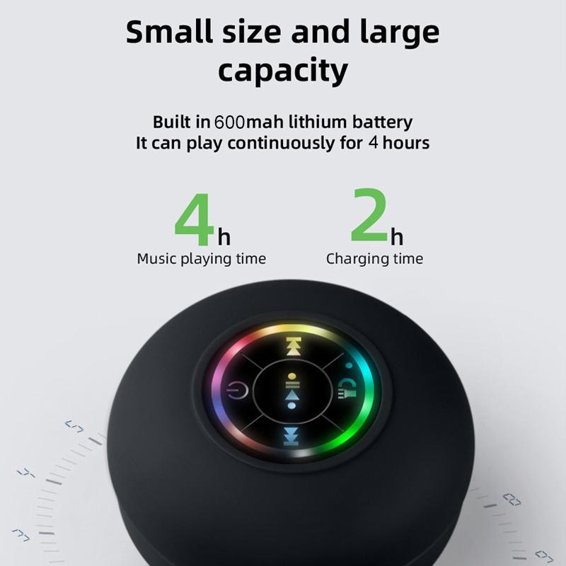 Black Friday Mini Bluetooth Shower Speaker with LED Light, Portable IPX4 Waterproof, Hands-Free Speakerphone. Rechargeable Using Micro USB, Wireless Stereo for Beach, Shower & Home,Gift for Men & Women