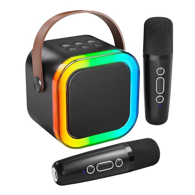 Portable Wireless Speaker with Microphone, Rechargeable Mini Speaker with Colorful Light, LED Home Bathroom Entertainment Speaker, Sound System