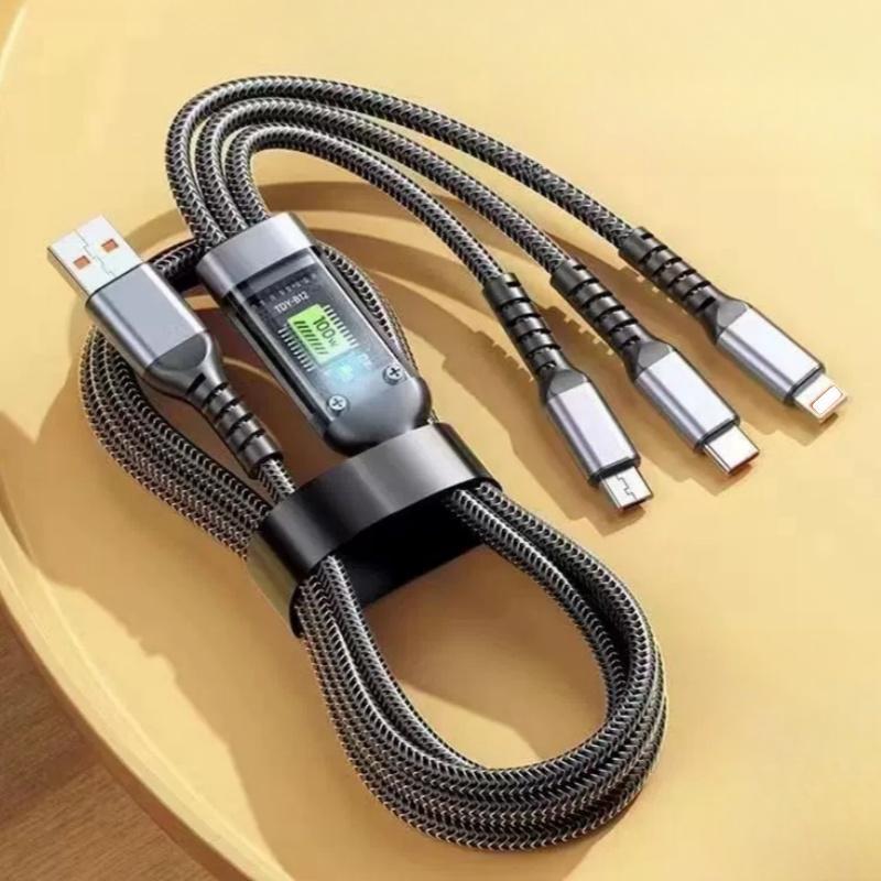 3-in-1 Digital Display Charging Cable, 100W PD Fast Charging Cable, Multifunctional Charging Cable Compatible with Samsung Galaxy, Xiaomi, Macbook, iPad, iPhone