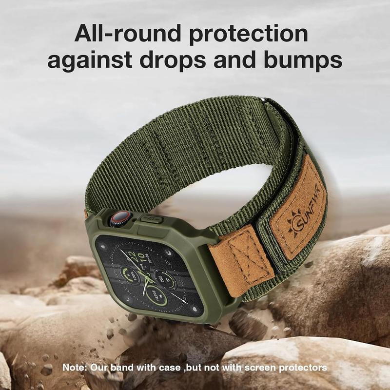 Apple Watch Bands - Compatible with Apple Watch 42mm 44mm 45mm 49mm, Nylon Anti-Odor Velcro Strap with Anti-Drop and Scratch-Resistant Case, Fits iWatch Series 9 8 7 6 5 4 SE - Wearable Accessories with Sport Protection and Durable Leather Cover.