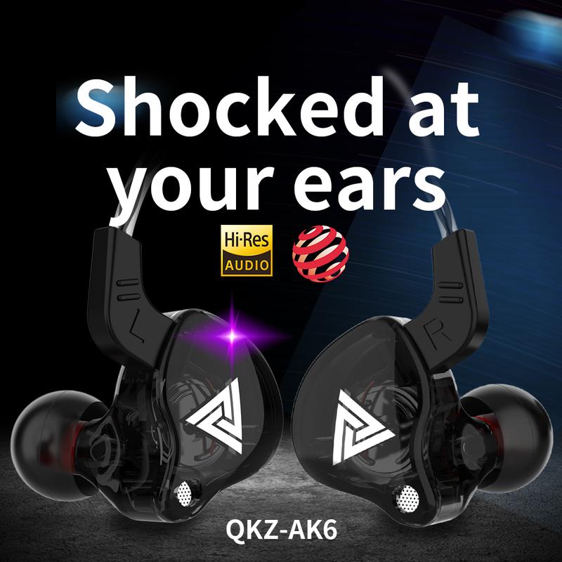 QKZ AK6 Portable Wired In-Ear Earphone, Wired Headphones With Mic, HiFi Subwoofer Noise Cancelling Wired Earphones for Game Sports, 3D Stereo Sound Headphones For Gym & Sports & Game, Headphones 8D Audio, Electronic Audio Earbud Magnetic Headset