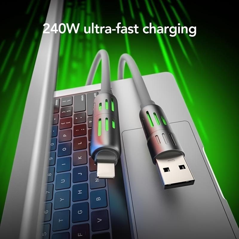 4 in 1 USB C Cable, 1 Count Multifunctional 240W Charging Cable with Breathing Light, Type C Charging Cable for iPhone 15 14 13 Pro Max Laptop