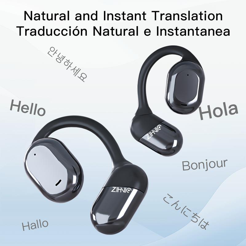 ZIHNIC S05 AI Translation Open-Ear Headphones,Bluetooth V5.4,Wireless OWS On-Ear Earbuds Support 135 Languages, Automatic Translation Earphones With Charging Case Support AI Chat