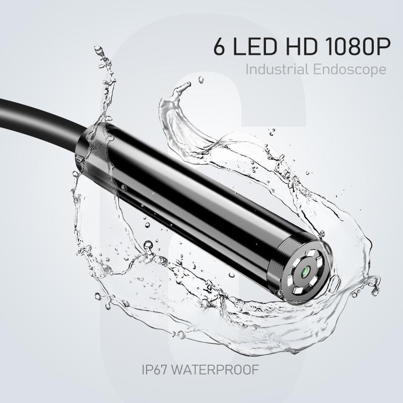 Industrial Endoscope Borescope Camera with Light, 4.3 Inch Screen HD Digital Snake Camera, Waterproof Sewer Inspection Camera with 6 LED Lights, Semi-Rigid Cable, Measuring Gauges