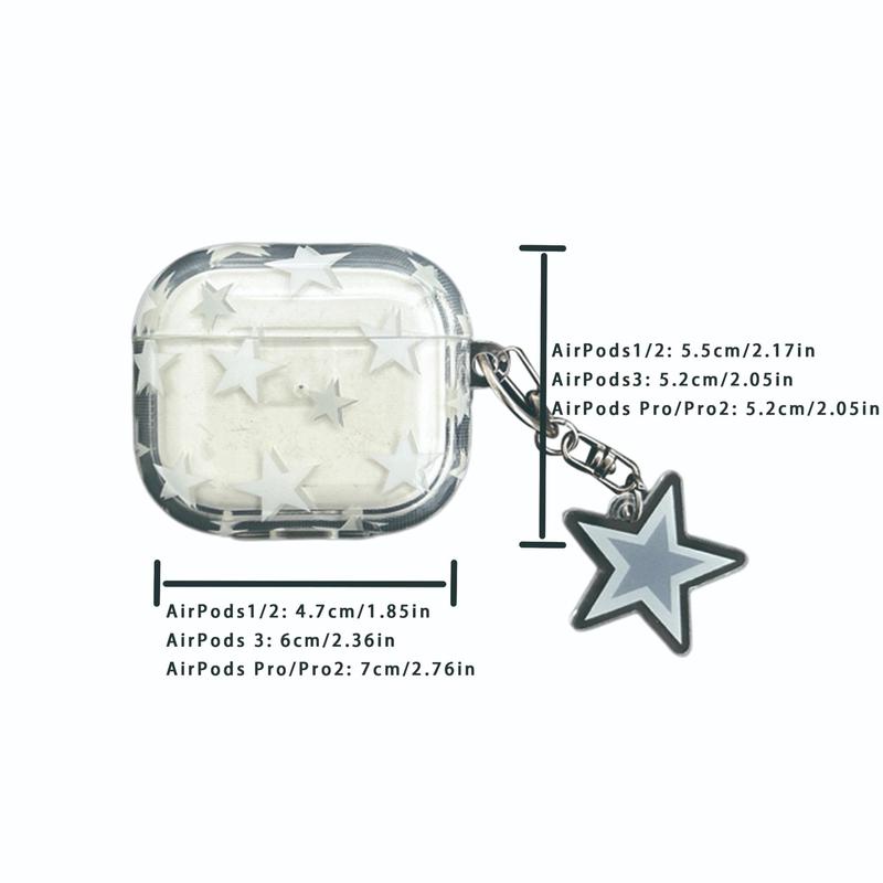 Minimalist Star Pattern Clear Earphone Case with Star Decor Keychain, Decorative Earphone Protector Cover, Fashion Earphone Case for Airpods 1 2 3 Pro Pro 2