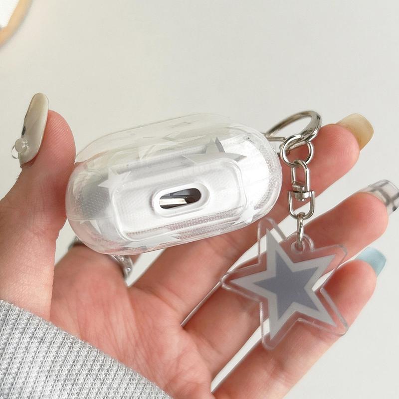 Minimalist Star Pattern Clear Earphone Case with Star Decor Keychain, Decorative Earphone Protector Cover, Fashion Earphone Case for Airpods 1 2 3 Pro Pro 2