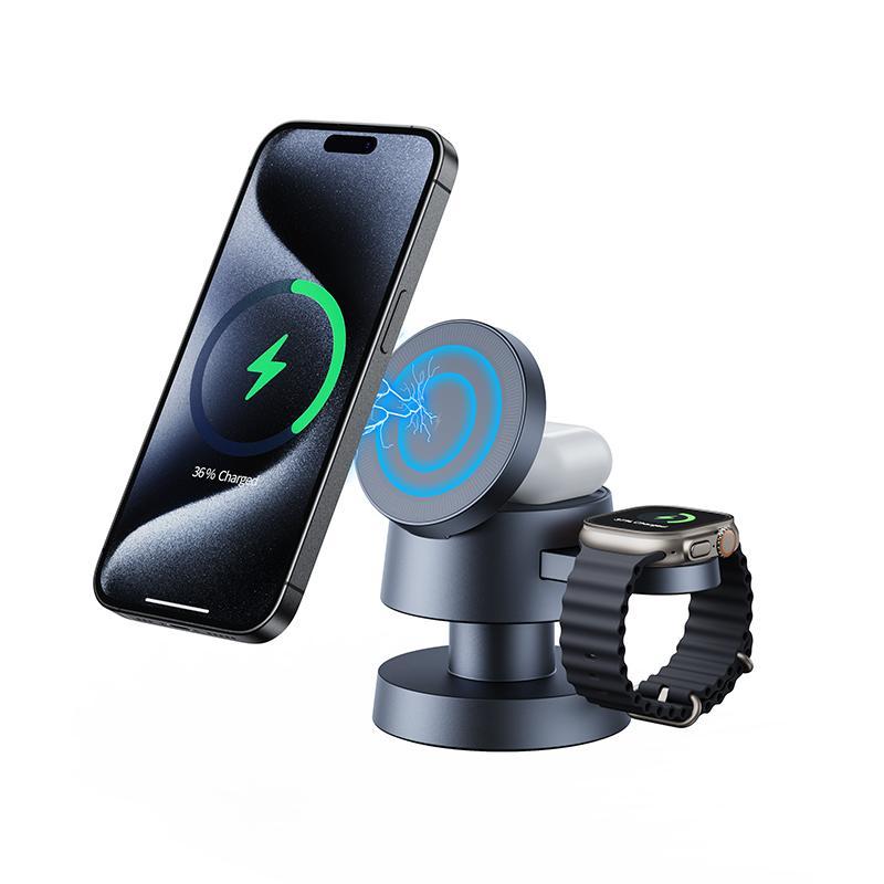 Portable Magnetic Wireless Charger, 4-in-1 Wireless Charger with Night Light, Foldable Charging Station for iPhone & Apple Watch & AirPods