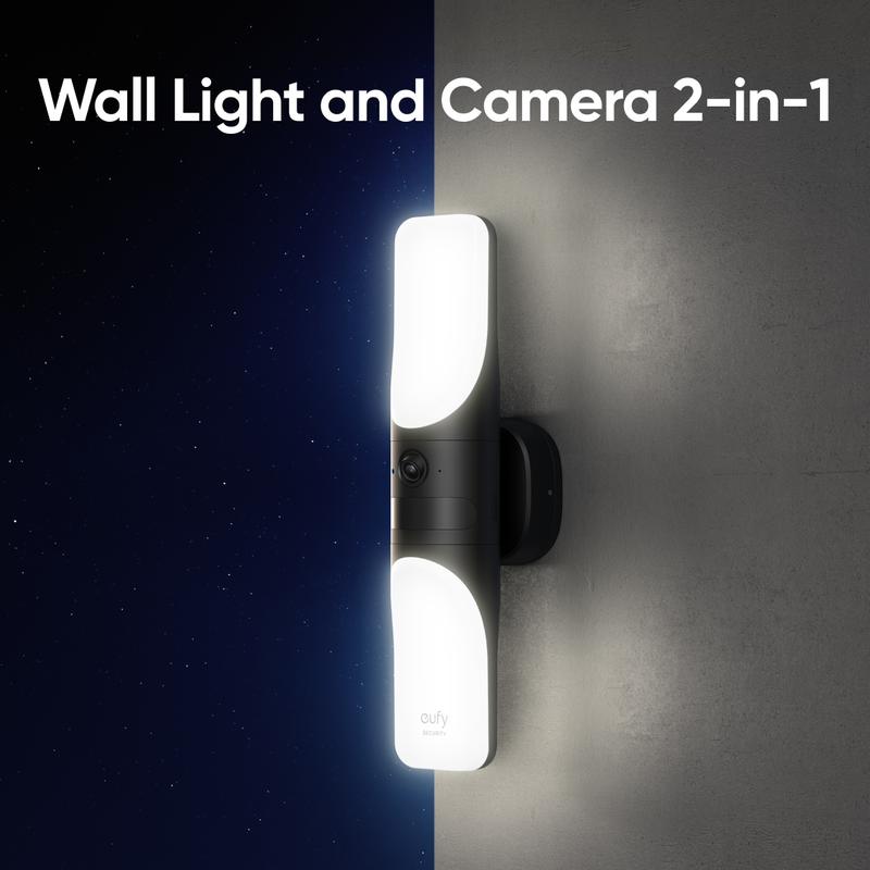 eufy Security Wired Wall Light Cam S100, Security Camera Outdoor, 2K Camera with 1200-Lumen Light, Color Night Vision, Motion Activated Light, AI Detection, IP65 Waterproof, Floodlight Camera