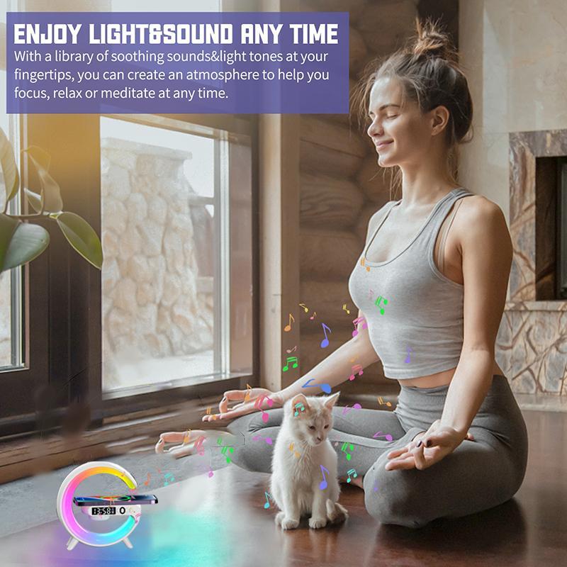 Wireless Speaker with RGB night light & alarm clock, multifunctional wireless speaker, sound system, 5W wireless charger station for iPhone Samsung Xiaomi Huawei, Bluetooth-compatible speaker Audio Smartphone