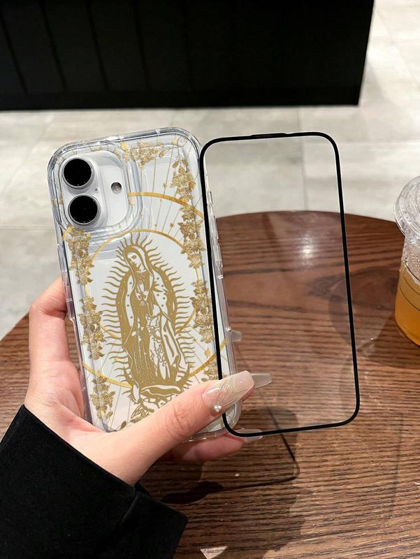 Our Lady & Cross Print Clear Case for iPhone 11 12 13 14 15 15pro 15 Plus 15 Pro max - Shock-Proof TPU Full Wrap Coverage