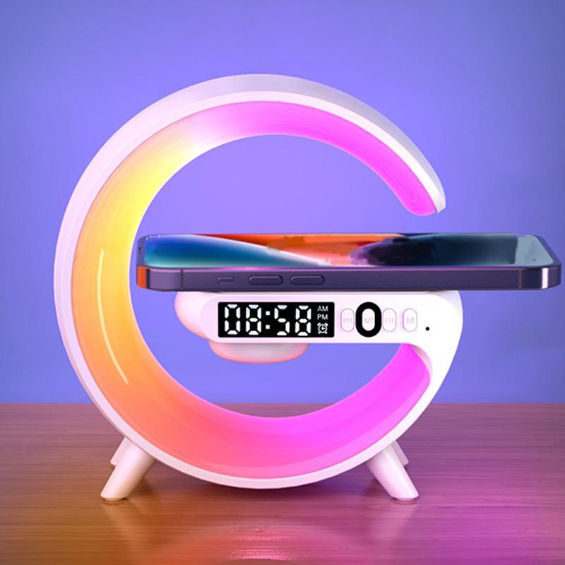 Wireless Speaker with RGB night light & alarm clock, multifunctional wireless speaker, sound system, 5W wireless charger station for iPhone Samsung Xiaomi Huawei, Bluetooth-compatible speaker Audio Smartphone