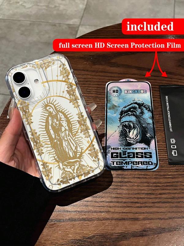 Our Lady & Cross Print Clear Case for iPhone 11 12 13 14 15 15pro 15 Plus 15 Pro max - Shock-Proof TPU Full Wrap Coverage