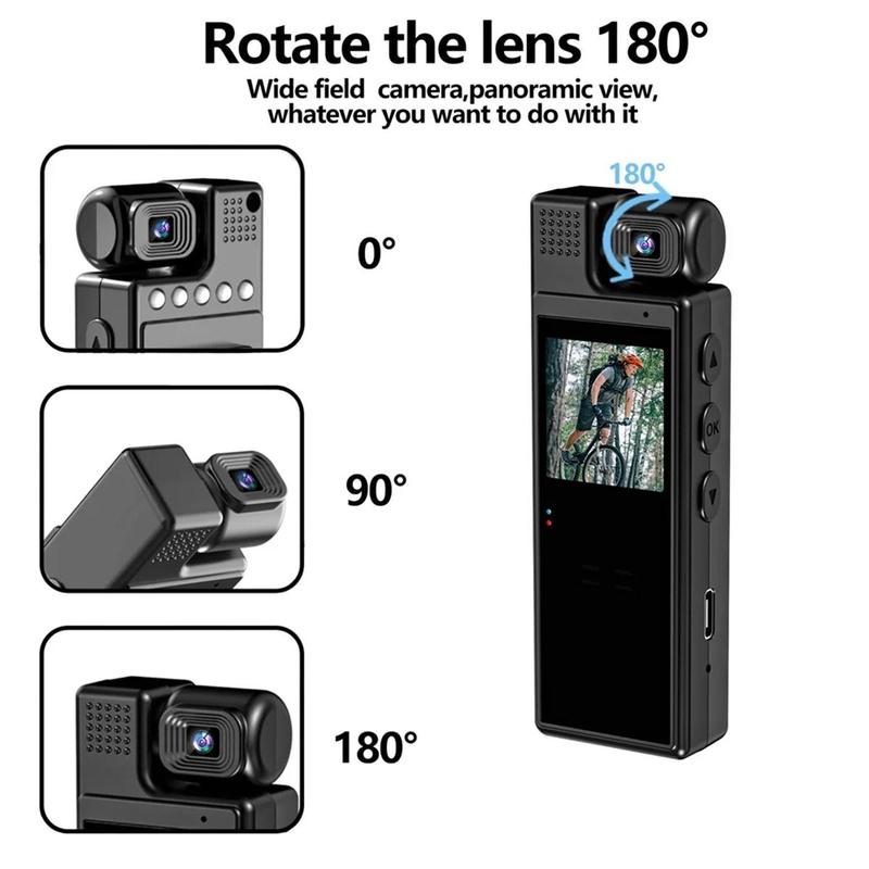 4K Wireless WiFi Action Camera, 1 Count USB Rechargeable Portable Body Camera with 180° Rotation Lens & 1.3'' LCD Color Screen, Wearable Sport DV with Motion-Detection & IR Night-Vision for Outdoor, Portable Camera