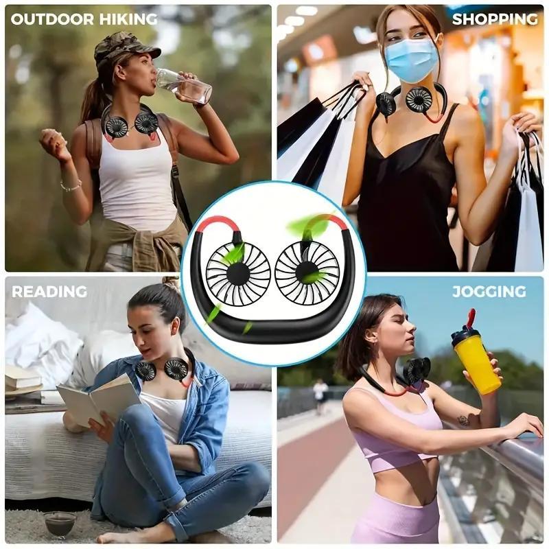 Portable USB Rechargeable Neck Fan, 360-Degree Free Rotating Neck Fan, USB Neck Fan For Outdoor Sports, Travel, Office, Reading