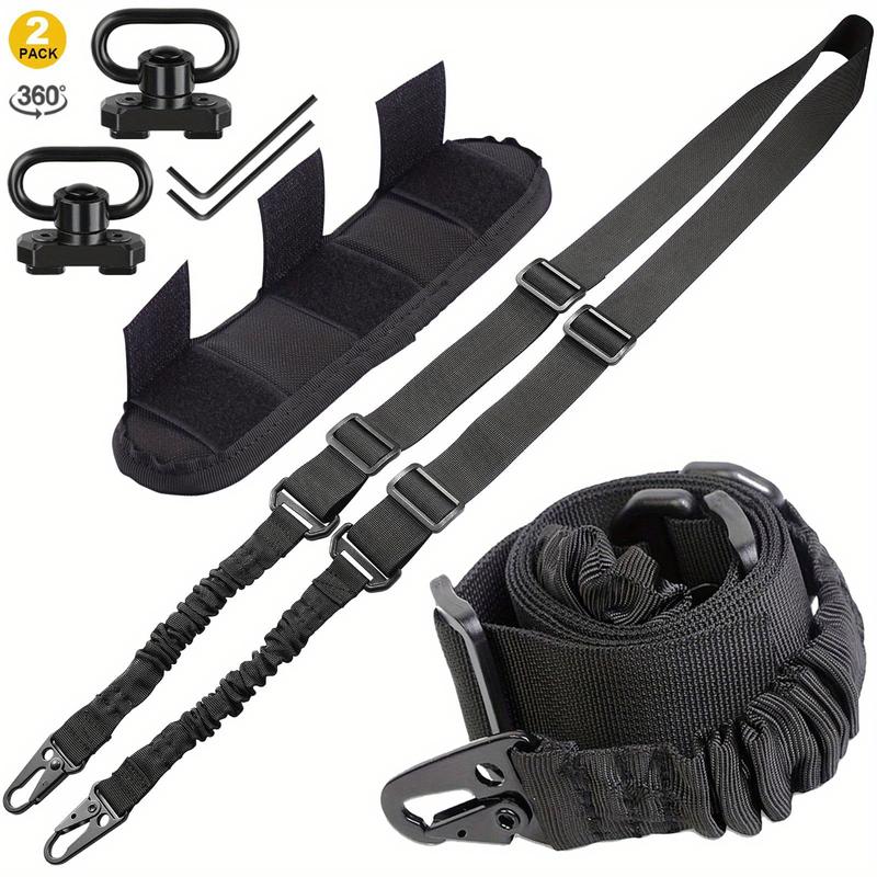 Two Point Traditional QD Sling Kit Extra Long Adjustable 2 Point Sling + 2 Pack 360° Rotation Black 1.25