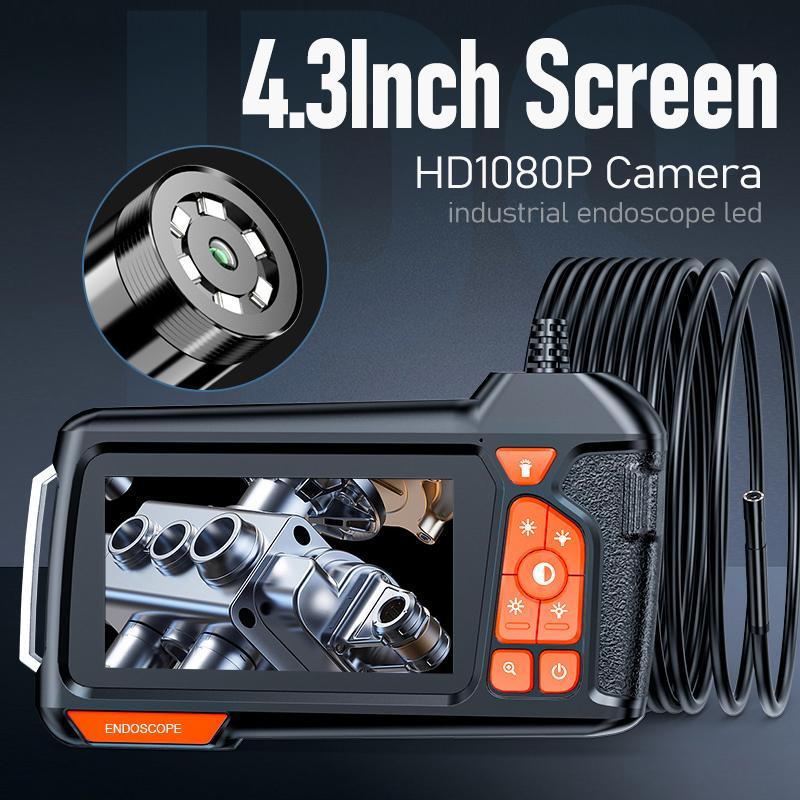 Industrial Endoscope Borescope Camera with Light, 4.3 Inch Screen HD Digital Snake Camera, Waterproof Sewer Inspection Camera with 6 LED Lights, Semi-Rigid Cable, Measuring Gauges