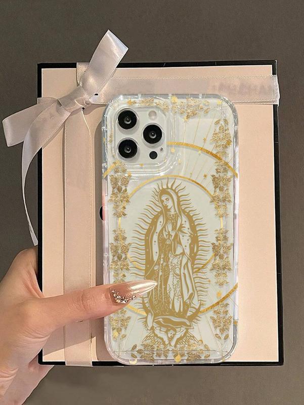 Our Lady & Cross Print Clear Case for iPhone 11 12 13 14 15 15pro 15 Plus 15 Pro max - Shock-Proof TPU Full Wrap Coverage