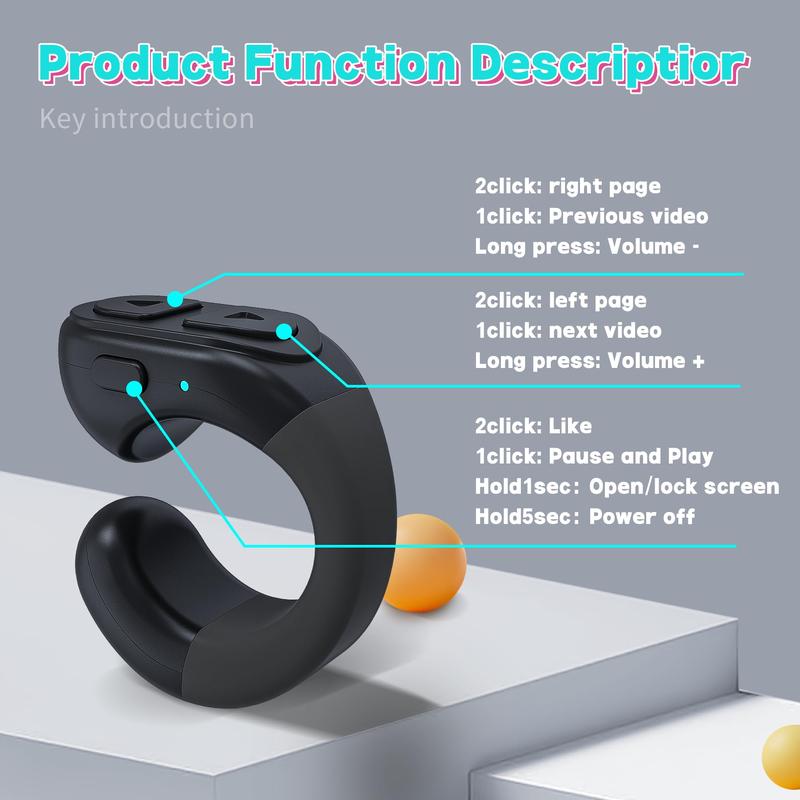 TikTok Scrolling Ring - Remote Control for TikTok, Bluetooth Page Turner Ring Scroller for iPhone iPad, Camera Shutter Short Video and Music Remote Controller Android Selfie