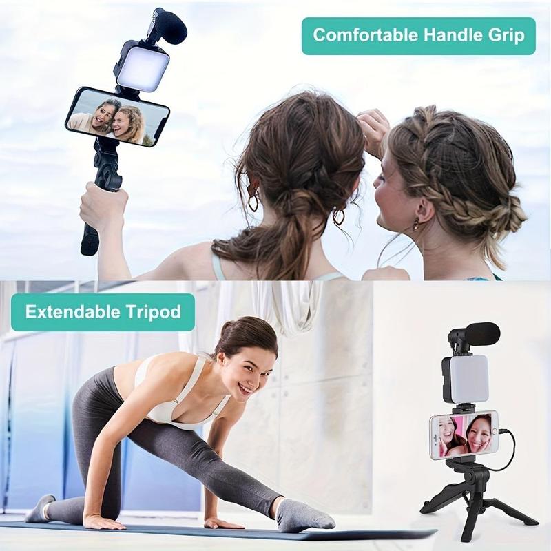 Selfie Kit with 49LEDs Fill Light, Selfie Stick Tripod with Phone Holder & Microphone, Selfie Accessories for Live Streaming, Video Calling, Video Blogging