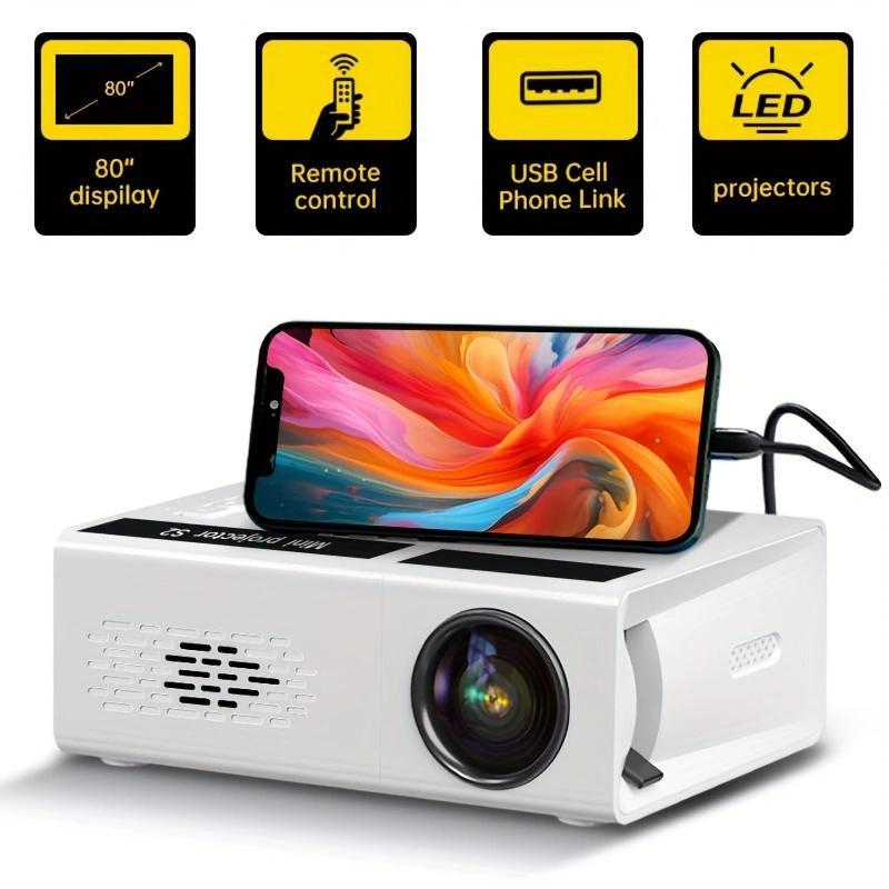 Portable Mini LED Portable Projector, 1 Count 1080P HD LCD Projector, Home Theater TV Projector Compatible with USB HDTV AV, Portable Projector Lamp, Suitable for Outdoor Office Living Room