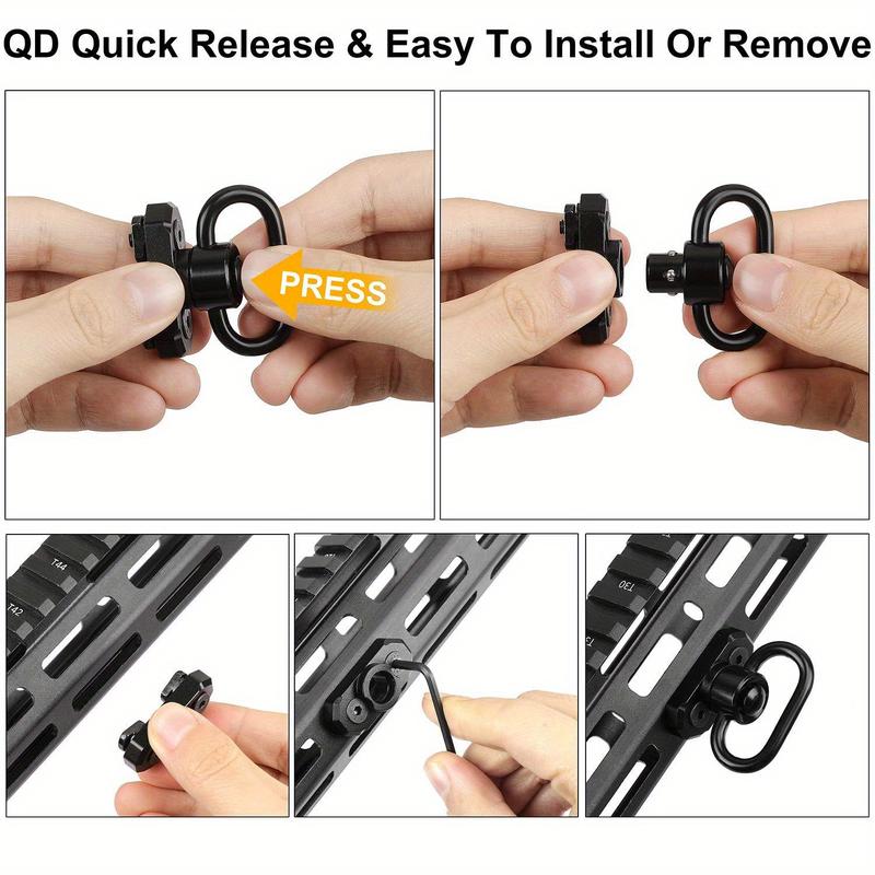 Two Point Traditional QD Sling Kit Extra Long Adjustable 2 Point Sling + 2 Pack 360° Rotation Black 1.25