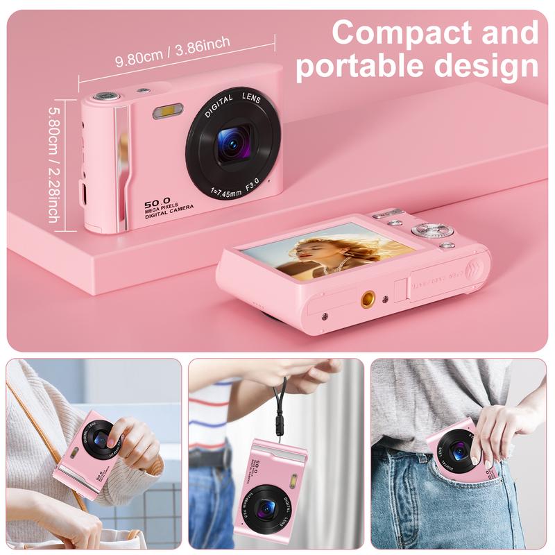 4K Digital Camera Autofocus 50MP Vlogging Camera with 32GBSD Card 16x Digital Zoom Compact Camera, 2.8-inch Screen, Fill-in Light, Anti-Shake