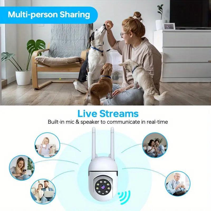 Wireless Security Camera, 360° Rotatable 2.4GHz & 5GHz Dual Band WiFi Camera, Infrared Night-Vision Camera for Home Security Monitoring