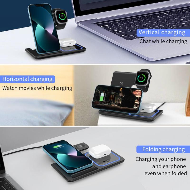 VEEROON 3 in 1 Wireless Charger, 15W Fast Charging Wireless Charger, Wireless Charging Station for iPhone 15 14 13 12 11 Pro Max XR XS 8 Plus iWatch AirPods