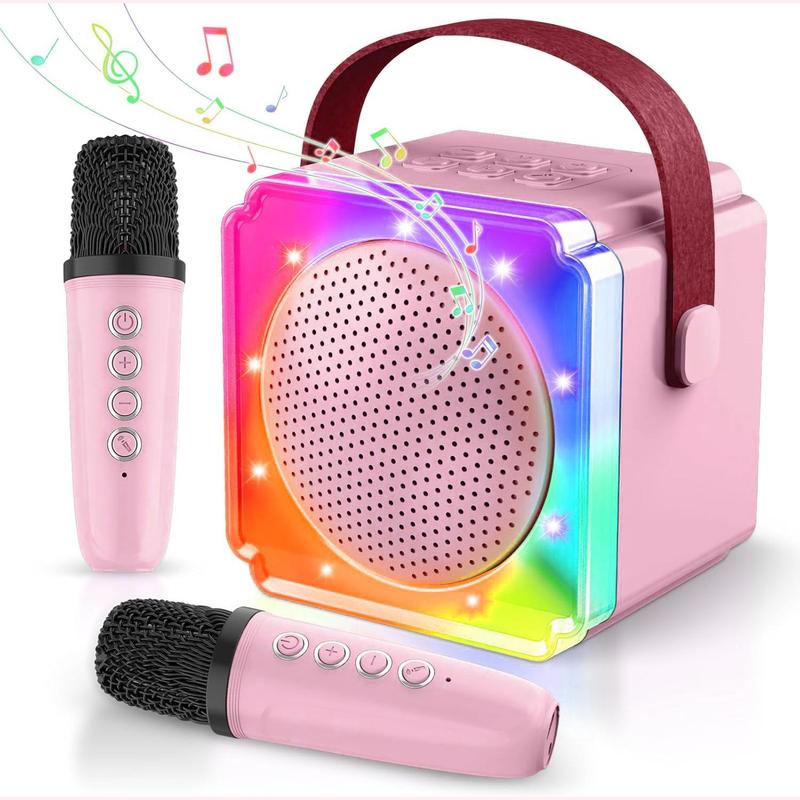 LIVLOV Portable Mini Karaoke Machine with 2 Wireless Microphones, USB Rechargeable Wireless Microphone Speaker, Karaoke Microphone Machine Toy for Girls