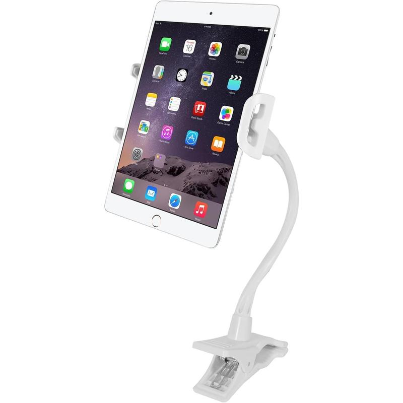 Clip On Tablet Holder | Gooseneck iPad Holder  (Universal Tablet Compatibility) Strong and Secure iPad Arm Mount, Adjustable Computer Phone Steel