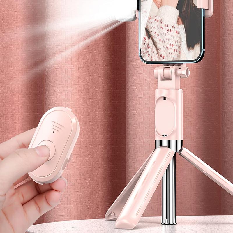 Selfie Stick & Phone Tripod, Portable Selfie Fill Light,Portable All-in-One Professional Travel Tripod with Remote, Compatible with Android iPhone (Pink)