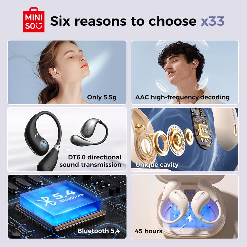 MINISO X33 AI Headphones Open Free Wireless Bluetooth Earbuds Translation Bluetooth Earphones For Listening To Music & Calling, Support 150 Languages Bluetooth Translation Wireless Headphones