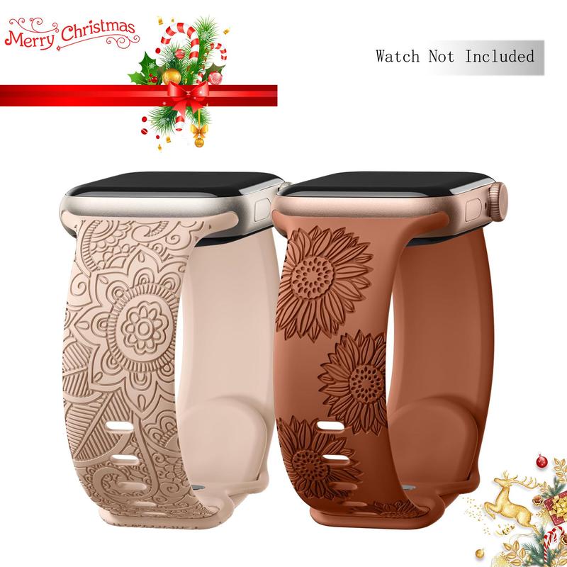 Soft Silicone Flower Pattern Sport Band, 2 Counts Adjustable Replacement Watch Band, Sport Laser Watch Band for Apple Watch Ultra1&2 SE Series 9 8 7 6 5 4 3 2 1