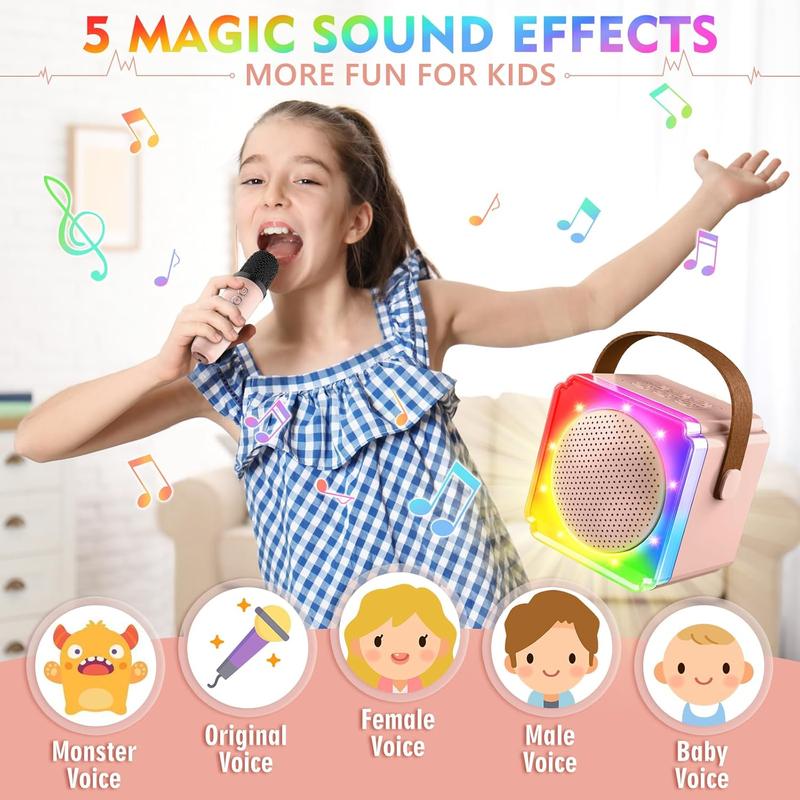 LIVLOV Portable Mini Karaoke Machine with 2 Wireless Microphones, USB Rechargeable Wireless Microphone Speaker, Karaoke Microphone Machine Toy for Girls