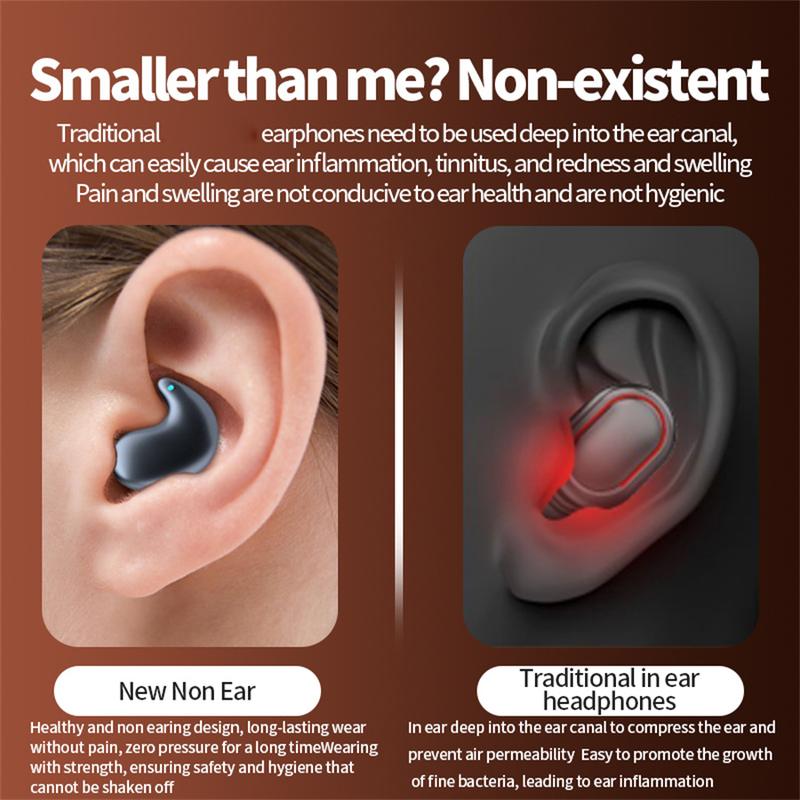 Comfortable Sleep  Side Lying Bluetooth Sleep  True Wireless Mini  Stereo Clear Call IPX5 Waterproof Invisible Minimum  Black Audio Headphones  Noise Earbud Electronic