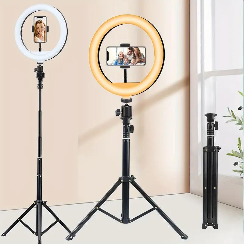 10inch  25.4cm Selfie Ring Light with Tripod Stand, 130cm Tall & Phone Holder, 3 Color Modes, Stepless Dimmable  Speed LED Ring Light for Android