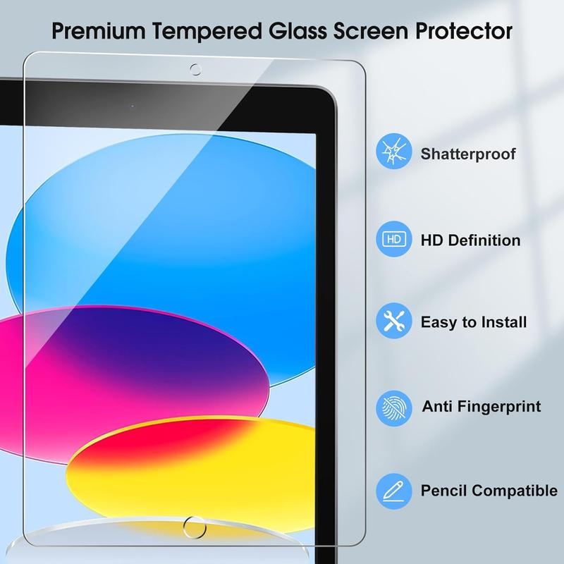 2 Pack Screen Protector for iPad 10th Generation (10.9 Inch 2022, Model A2696 A2757 A2777), Anti-Scratch 9H Hardness Tempered Glass Film