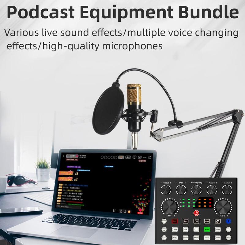 Professional Condenser Microphone, 1 Set USB Rechargeable BM-800 Podcast Microphone with Sound Card & Audio Interface, Computer Microphone for Live Streaming