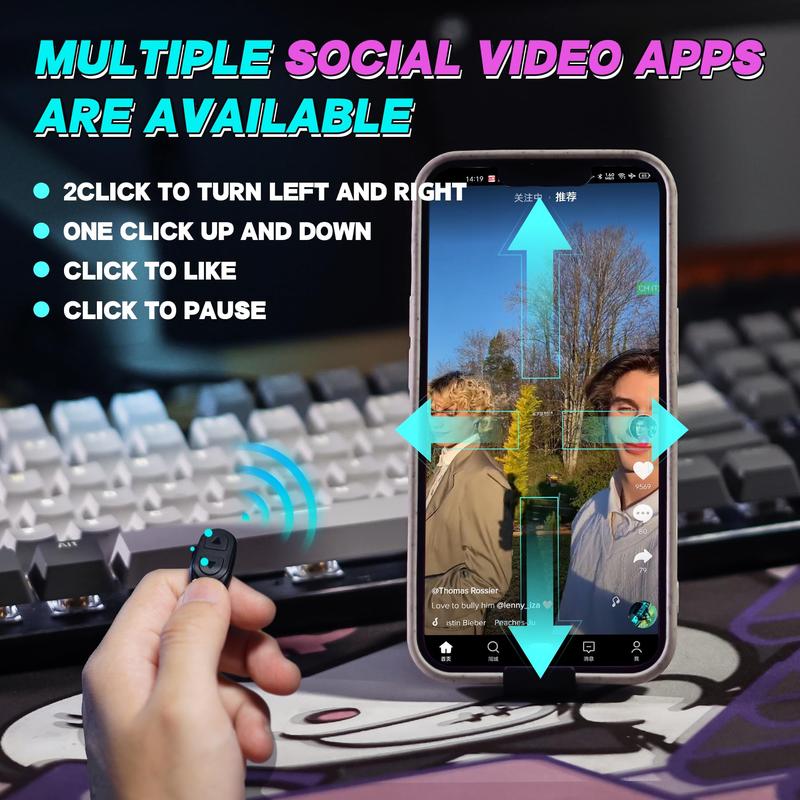 TikTok Scrolling Ring - Remote Control for TikTok, Bluetooth Page Turner Ring Scroller for iPhone iPad, Camera Shutter Short Video and Music Remote Controller Android Selfie