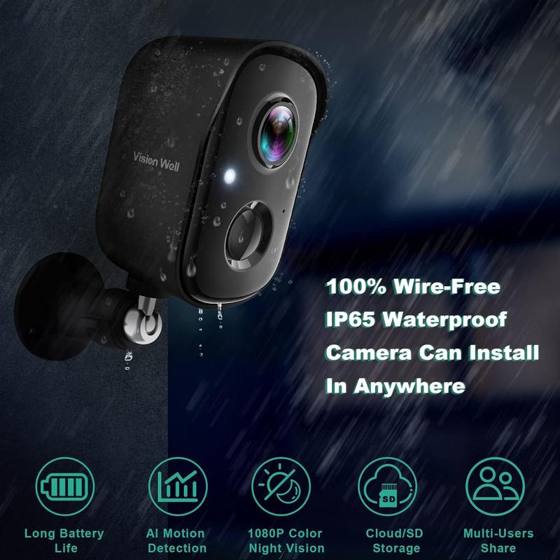 VisionWell 6S 2.4G WiFi Wireless Security Camera for Home outdoor with 1080p HD WiFi Spotlight, AI Siren Color Night Vision 2-Way Talk and SD Cloud Storage